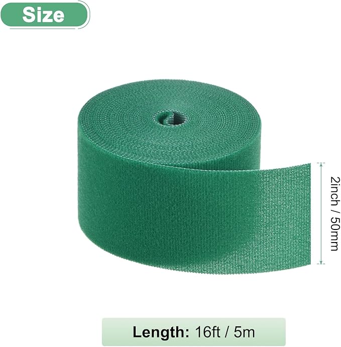 1-Roll Garden Plant Tape, 16 ft x 2 in Garden Hook and Loop Plant Ties Multi-Purpose Use Adjustable and Reusable Twist Wire Tape for Plants/Flowers/Vines [Green]