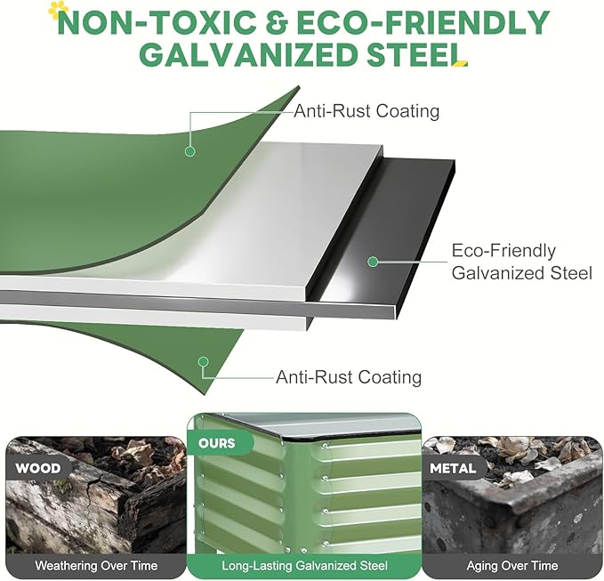 STBoo Elevated Raised Garden Bed with Legs and Wheels- 48''x24''x32'' Galvanized Metal Standing Planter Boxes Outdoor with Bottom Storage Shelf for Backyard, Patio, Balcony, Vegetables, Green