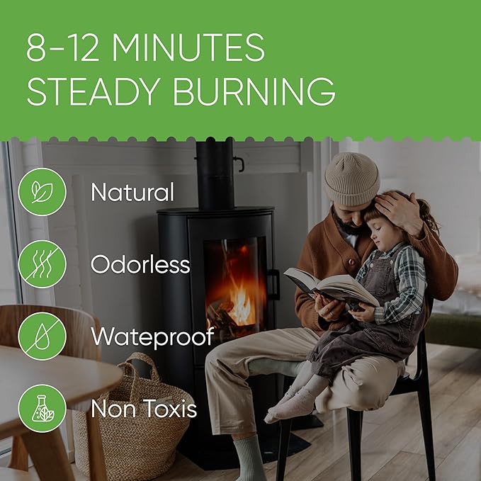 Inflame Fire Starters for Campfires, Grill, BBQ, Fireplace, Woodstove - Charcoal Starter - Waterproof, Weather-Resistant - Natural Wood Fireplace Starters - 24 pcs