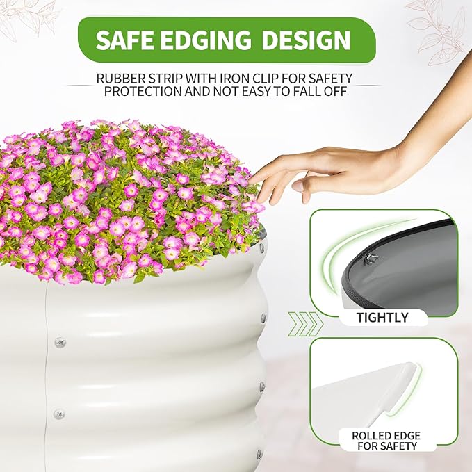 Permade Galvanized Raised Garden Bed - 8x2x1.4FT Metal Planter Boxes Outdoor | Oval Steel Raised Bed Kit for Gardening with Protective Tape, Bracing Rods, Gloves for Vegetables, Flower, Herb (White)