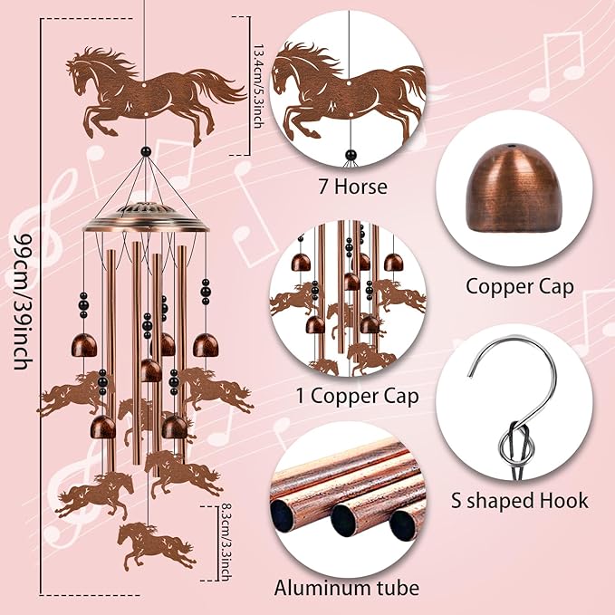 Horse Wind Chimes for Outside - Western Horse Gifts for Women Men, Memorial Wind Chimes for Outdoor, Garden Patio Yard Porch Decor, Birthday Mother's Day for Mom Grandma