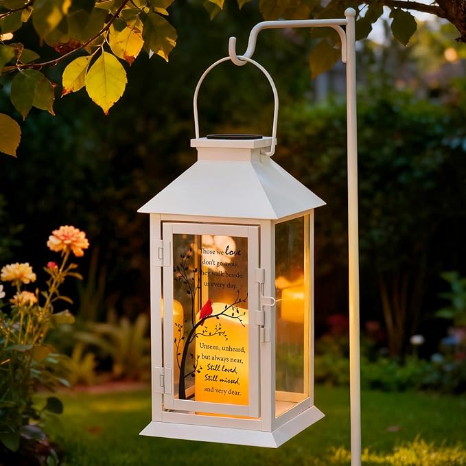 Cardinal Solar Memorial Lanterns, Outdoor Hanging Lanterns Waterproof LED Solar Cardinal Lights for Outdoor Patio Garden Sympathy Gifts for Loss of Mom Dad Loved One