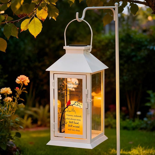 Cardinal Solar Memorial Lanterns, Outdoor Hanging Lanterns Waterproof LED Solar Cardinal Lights for Outdoor Patio Garden Sympathy Gifts for Loss of Mom Dad Loved One