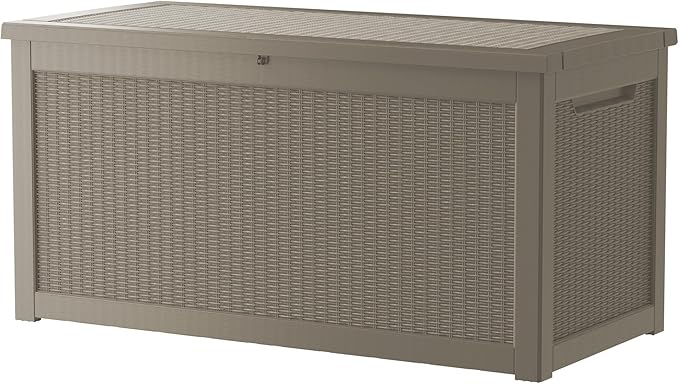 320 Gallon Resin Deck Box, Waterproof Outdoor Storage Box for Patio Furniture Cushions, Garden Tools, and Pool Accessories, Large Lockable UV-Resistant Storage Bin Bench Cabinet for Outside, Grey