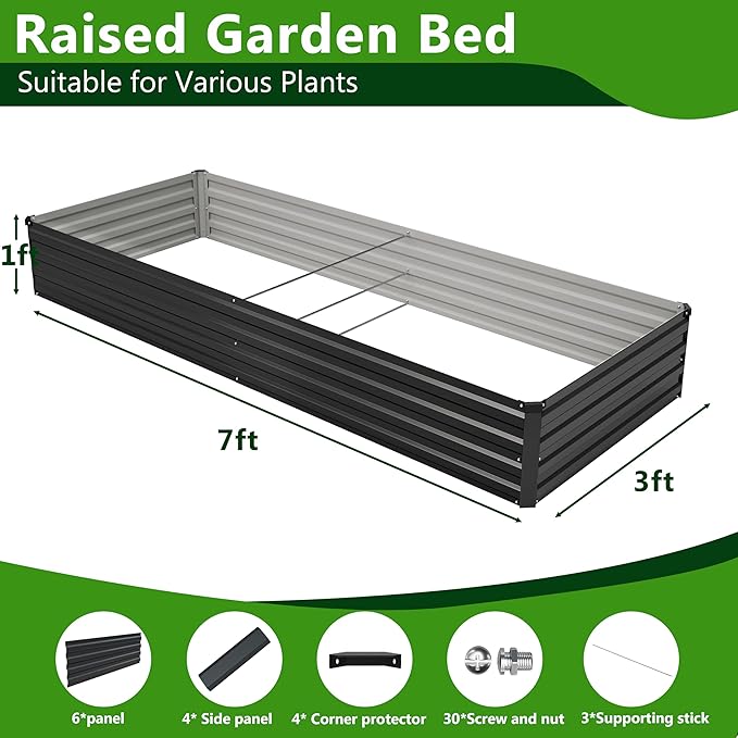 2PCS 7x3x1ft Galvanized Metal Raised Garden Bed Kit,Outdoor Planter Box Vegetables,Flowers,Herbs Durable Rust-Resistant Patio Gardening Beds,Black