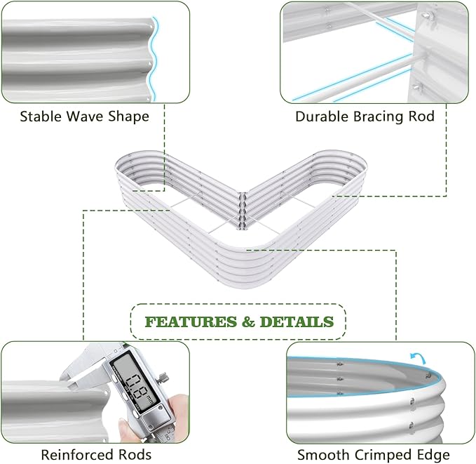 A ANLEOLIFE Heart-Shaped Galvanized Raised Garden Beds Outdoor,81x81x18in Large Metal Planter Box for Planting Vegetables Flowers Herb, Anti-Rust & Easy-Setup, Antique White