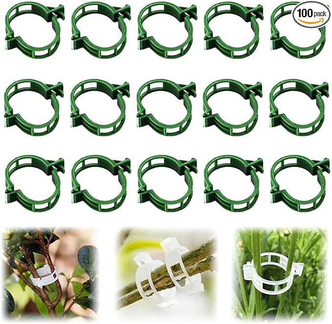 Secured Plastic Plant Clip, 2025 Upgrade Plant Support Clips Reusable Garden Clips, Garden Clips for Climbing Plants, Plastic Trellis Clips Tomato Grape Vine Vegetables Plant Fixing Clips (100, Green)