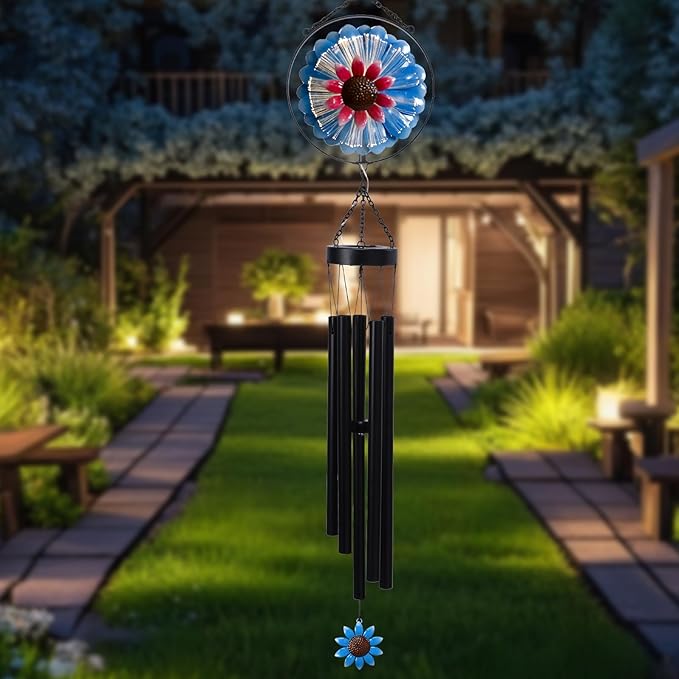 MUMTOP Solar Wind Chimes for Outside - Flower Deep Tone Wind Chimes Outdoor Unique, 41 Inch Windchimes Clearance for Garden, Patio,Yard Decor Gift