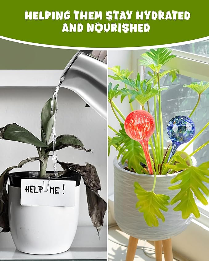 Iridescent Self Watering Globes, Glass Rainbow Plant Watering Globes, Self Watering Planter Insert, Automatic Plant Waterer Indoor (Large-4 Pcs Multi-Color)