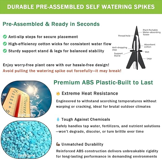 GreenShip 4 Pack Self Watering Spikes for Indoor & Outdoor Plants, Automatic Plant Watering Stakes, Patented Wick Spikes, Vacation Use (Medium(for Height 12"-17" Planter))