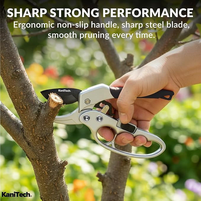 KaniTech Pruning Shears for Gardening with Gloves - Heavy Duty Garden Shears, Aluminum Hand Pruners with TPR Grip Handle, 8 inch 3.55mm Thick Blade - for Branches, Flowers & Plants (Black Set of 2)