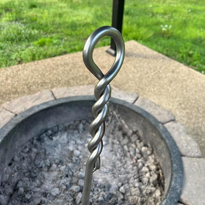 Fire Poker for Fire Pit Outdoor 40in Twisted Rope Design 316 Stainless Steels Fireplace Poker for Fire Pit, Handmade Fire Pit Poker for Firewood Log Coals Campfire Wood Stove, Outdoor and Indoor Use