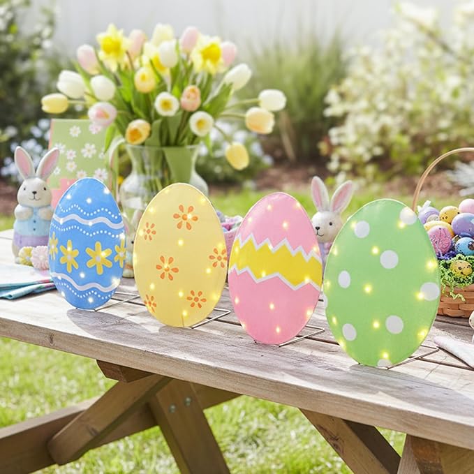 EAMBRITE Easter Decorations Outdoor Easter Egg Egg Lights, 3-in-1 Lighted Eggs Stake/Hanging/Table with Timer for Yard Signs, Lawn, Home, Pathway, Garden, Spring, Indoor Outside Decor