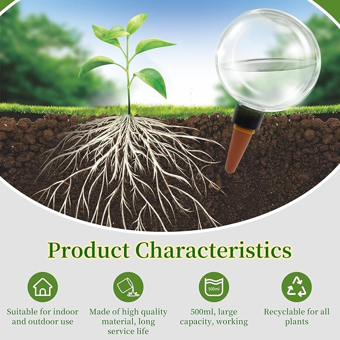 6 Pack Self Watering Globes for Indoor Plant Plastic Water Bulbs 17.5 oz Automatic Watering Planter Insert Top Fill with Slow Release Control Plants Watering Devices System, Water Spikes Stakes