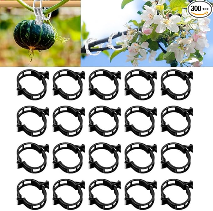 Plant Support Clips - Reusable Garden and Secured Plastic Clips for Tomato Support, String Trellis, Climbing Plants, Outdoor Indoor Flowers, Stem and Vine Fixing (300, Black)