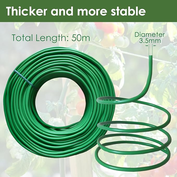 plantactic Soft Plant Tie Garden Plant Twist Tie TPR Plant Supply, for Supporting and Fixing Garden Planting Branches Vines, Stems, for Garden, Office, Home Organizing (164ft /3.5mm Diameter, Green)