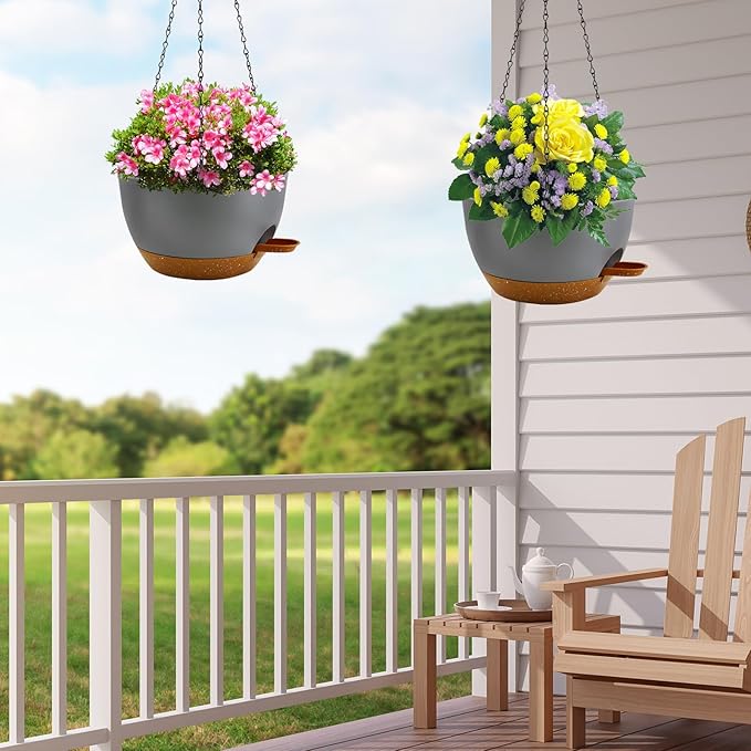 10 inch Hanging Planters for Indoor Plants, 3 Pack Self-Watering Hanging Planter Pots with Chain and Drainage Holes, Outdoor Plastic Hanging Baskets for Garden Home Decor