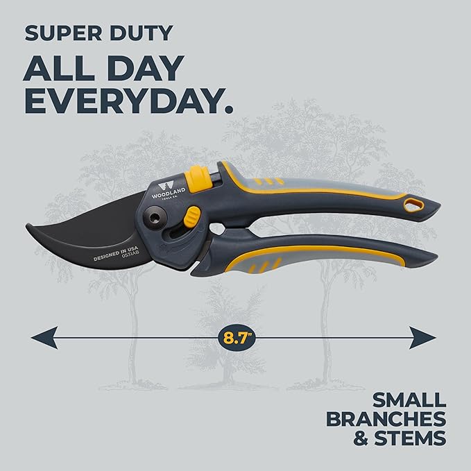 Woodland Tools Co. Super Duty Bypass Pruning Shears – 3/4" Cut Capacity, Gear-Driven Cutting System, High Carbon Steel Blade, Internal Spring, Adjustable Grip, Garden Pruner for Thick Stems and Shrubs