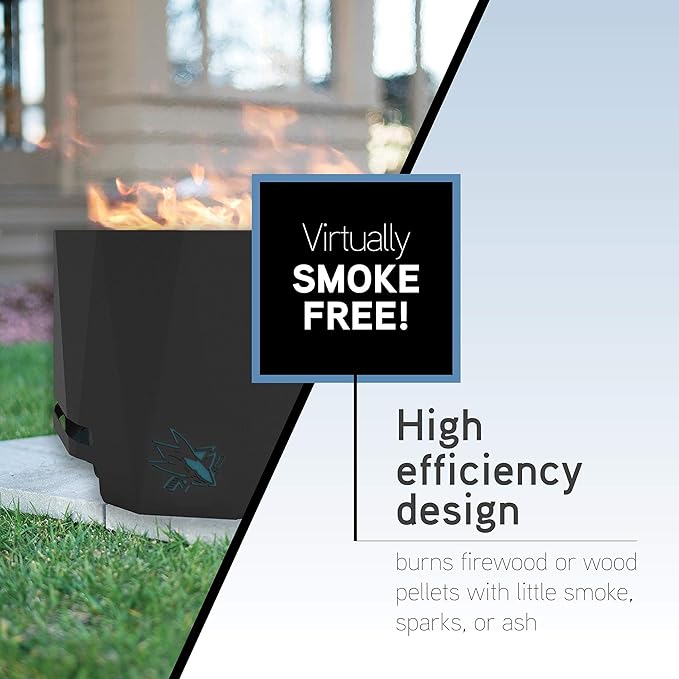 Blue Sky Outdoor Living NHL Edmonton Oilers 24” Steel Peak Patio Smokeless Fire Pit with Spark Screen Kit, Firewood and/or Wood Pellet Burning