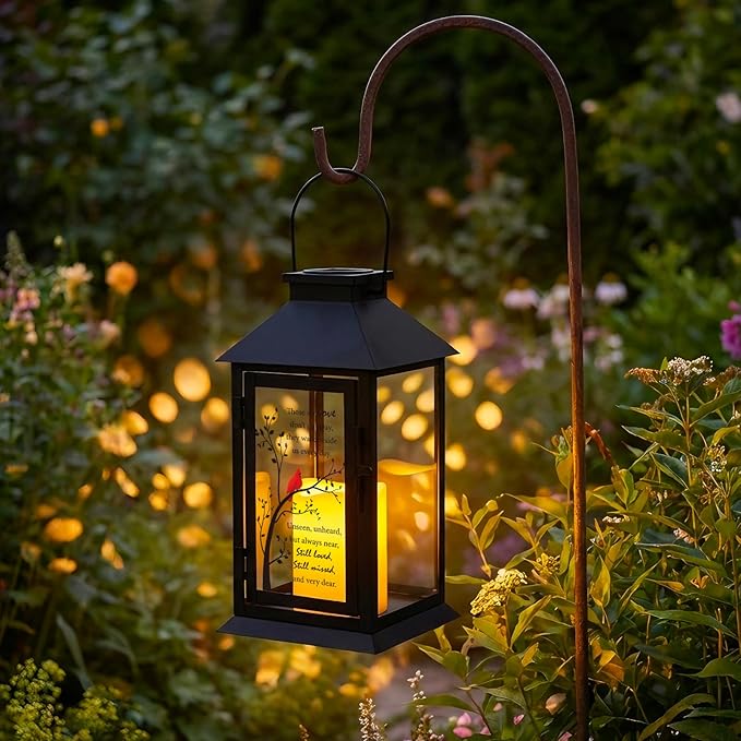 Cardinal Solar Memorial Lanterns, Outdoor Hanging Lanterns Waterproof LED Solar Cardinal Lights for Outdoor Patio Garden Sympathy Gifts for Loss of Mom Dad Loved One