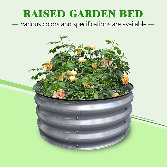 GrowHaus 2x2x1FT Galvanized Raised Garden Bed, Planter Boxes Outdoor Round Metal Garden Beds for Planting Vegetables Flowers Herbs Silver