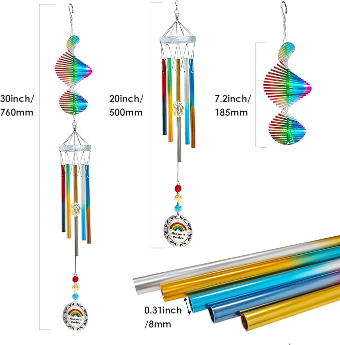 Wind Chimes for Outside,30in Wind Chimes Spinner with Crystal Create a Rainbow Effect,Windchimes Outdoors Garden Decor,Colorful Patio Backyard Porch Ornaments,Crystal Gift for Women Mom Men