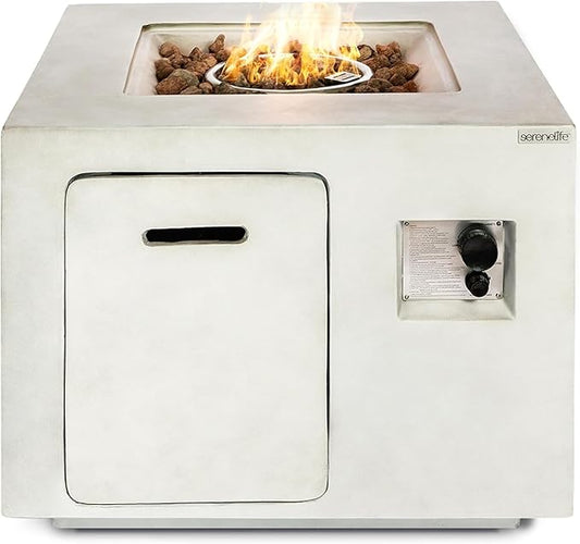 SereneLife 40,000 BTU Propane Fire Pit Table, Square Outdoor Propane Fire Pit with Stainless Steel Burner, Adjustable Flame, Weather-Resistant Design, ETL Certified with Cover, 30 x 30 x 23.6 Inches