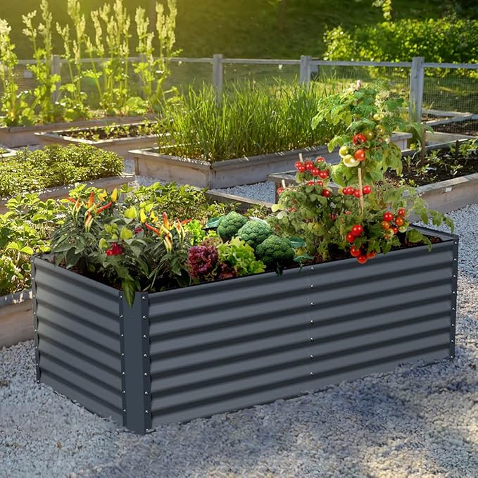Galvanized Raised Garden Bed Box Planter for Outdoor Plants, 24" Extra Tall Metal Raised Garden Beds for Vegetables 72"X36"X24", Midnight Grey