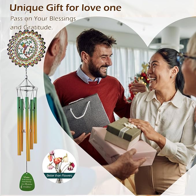 Wind Chimes for Outside with Hummingbird Wind Spinner,33" Memorial Wind Chimes Outdoor Decor for Zen Garden Patio Home,Best Gifts for Mom Women Father Grandma Neighbors,Christmas Ornaments