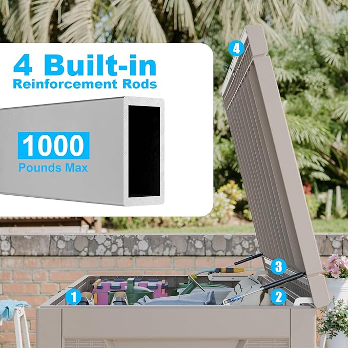 260 Gallon Outdoor Storage Box – Resin Deck Box with Lockable Lid, Waterproof Patio Furniture Storage for Tools, Garden & Yard Organization