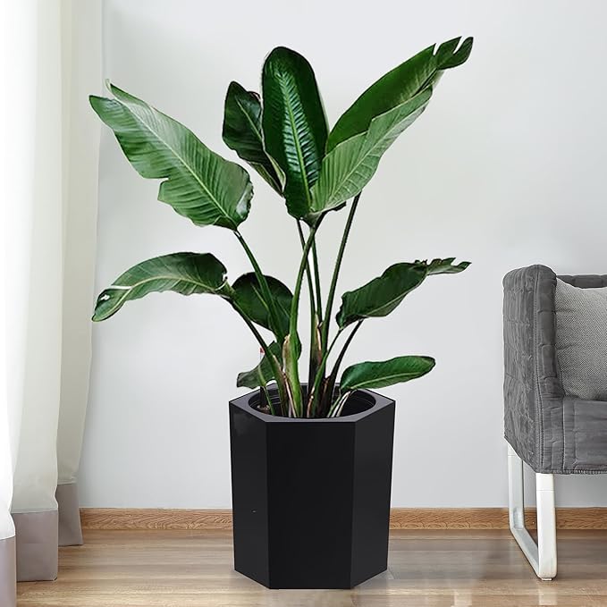 16" Tall Planters Set of 2, Large Outdoor & Indoor Self-Watering Pots with Water Level Monitor, Drainage Hole & Wheels, Planter Pots for Garden, Patio, Balcony, Lounge - Black