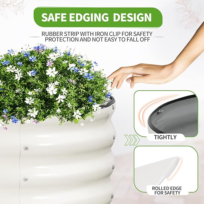 Permade Galvanized Raised Garden Bed - 6x2x1.4FT Metal Planter Boxes Outdoor | Oval Steel Raised Bed Kit for Gardening with Protective Tape, Gloves for Vegetables, Flower, Herb (White)