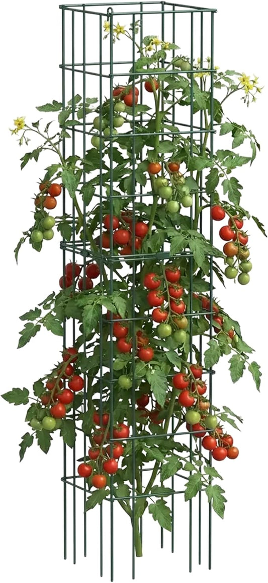 Vego Garden Tomato Cage 16.5" Square Heavy-Duty for Garden & Pots, Rust-Resistant Tomato Stackable Plant Cage Trellis Support for Climbing Vegetables Plants