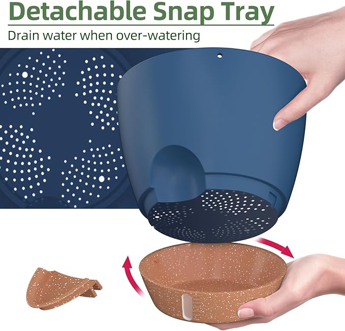 ZMTECH 10 Inch Hanging Planters for Indoor Plants & Outdoor - 2 Pack Self-Watering Hanging Pots with Drainage Holes, Visual Reservoir, Plastic Hanging Baskets Flower Pots with Removable Saucer, Blue