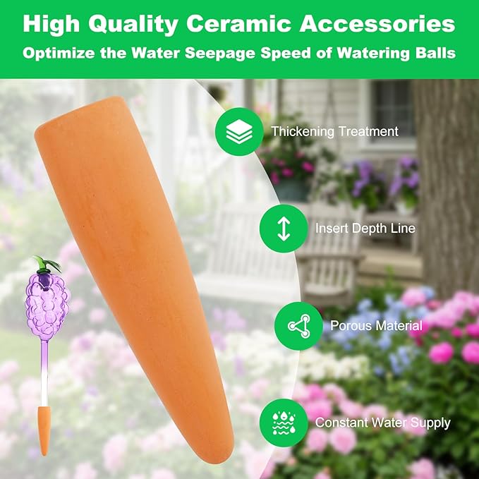 Plant Watering Globes, Grape Shape Self Watering Globes, Plant Watering Devices, 3PCS Purple+Green Color Clear Glass Bulbs Self Watering Planter Insert