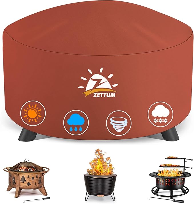 Zettum Fire Pit Cover Round 28 Inch - Outdoor Firepit Cover Heavy Duty & Waterproof, 600D Patio Fire Table Covers Gas Fire Pit Accessories Fit 27" Solo Stove Yukon Series Firepit - 28 x 28 x 16 Inch
