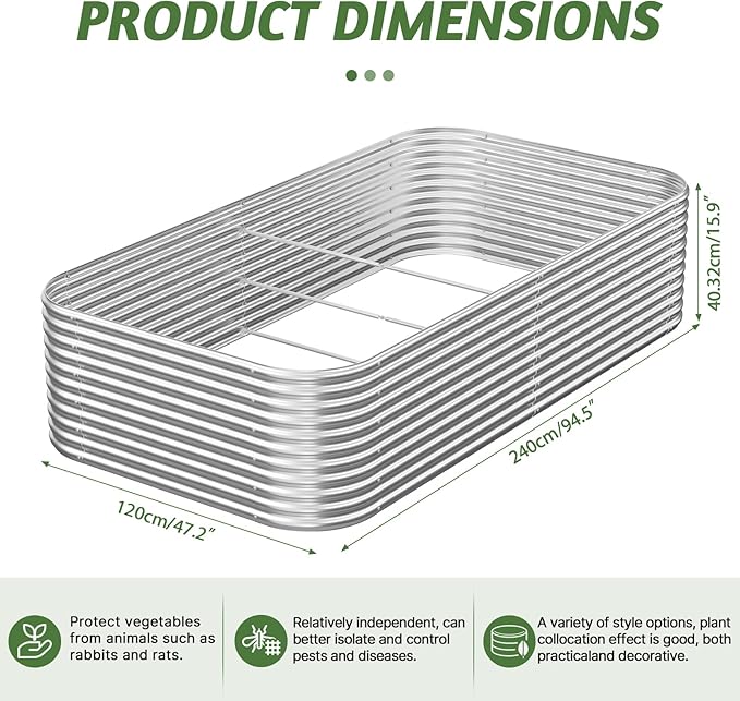 2 Pack Tall 8x4FT Raised Beds for Gardening, Corrugated Galvanized Steel Raised Garden Bed, Outdoor Metal Above Ground Garden Bed for Vegetables and Flowers