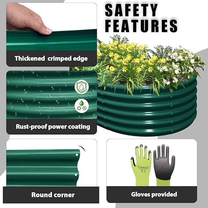 6 Pack 8x3x2FT Galvanized Raised Garden Bed Kit Oval Metal Ground Planter Box Outdoor Bottomless Planter Raised Beds for Vegetables Flowers Herbs Fruits, Green