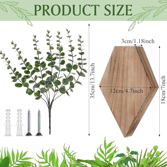 Chunful 2 Pcs Wooden Wall Planter Decor Hanging Fake Plants Greenery Flowers Holder Vase Boxes for Wall Bohemian Farmhouse Room Kitchen Office Indoor Decoration(Wooden Color,7.1 x 4.7 x 1.2 Inches)