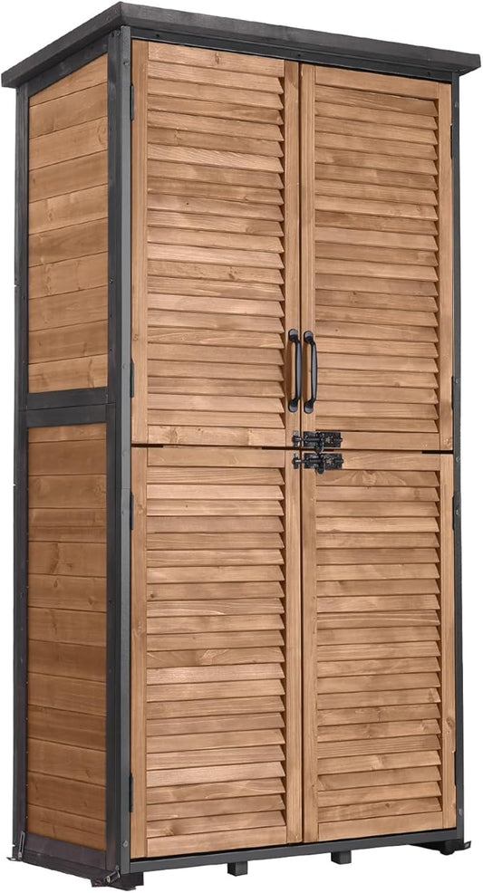 GUTINNEEN Outdoor Storage Cabinet Upgraded with Metal Frame Durable Storage Shed with Floor and Adjustable Shevels Waterproof Garden Tool Shed