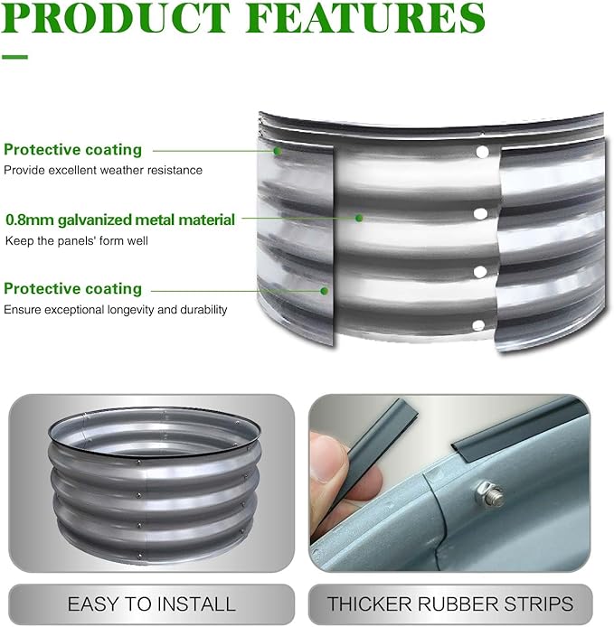 GrowHaus 2x2x1FT Galvanized Raised Garden Bed, Planter Boxes Outdoor Round Metal Garden Beds for Planting Vegetables Flowers Herbs Silver