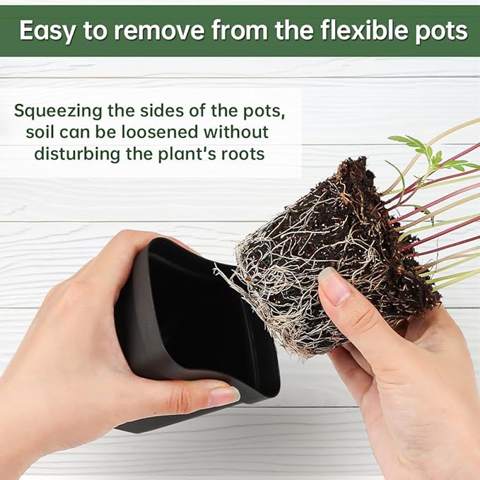 BTPLASTIK Square Nursery Pots 2.7 Inch 180 Pcs, Plastic Seed Starting Pot with Drainage Holes, Sturdy Seedling pots for Planting, Cuttings (Black)