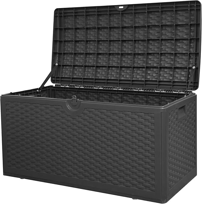 80GAL Deck Box Black，Waterproof Resin Storage Bin， Package Delivery，Garden，Patio Cushions，UV Resistant