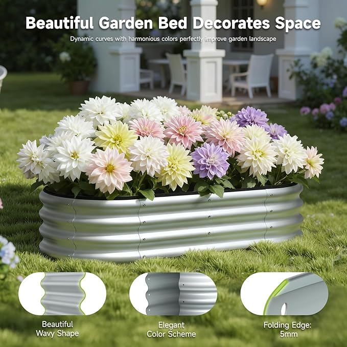 4×2×1FT Raised Garden Bed Kit, Metal Planter Box Outdoor, Planters for Outdoor Plants, Flower, Vegetables, Herbs (Silver,2PCS)