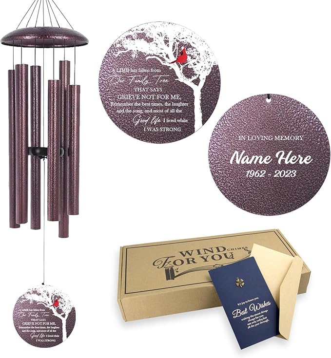ASTARIN Wind Chimes for Loss of Loved One, Personalized Memorial Wind Chimes Sympathy Gifts for Loss of Mom Dad, in Loving Memory- Cardinal Sympathy Gifts,30/36/45 in Deep Tone Windchime