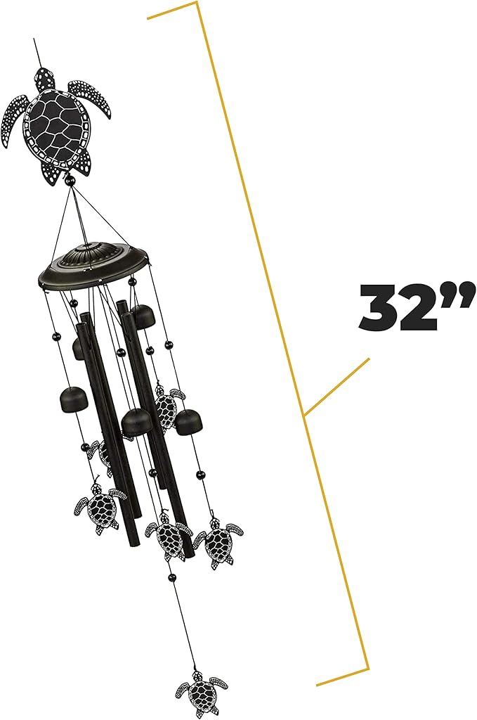VP Home Black Sea Turtles Wind Chimes for Outside - 32 Inches Harmonic Windchimes with Rustic Design for Gardens, Patios, and Porches - Thoughtful Gifts for Mom, Grandma, and Turtle Lovers