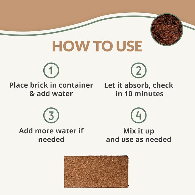 Coco Coir 650gm Bricks (5-Pack) - Organic Coco Coir for Plants & Gardening - OMRI-Listed Cocopeat for Garden Soil, Seed Starter Soil, & Mulch - Organic Coconut Bricks - Coconut Fiber Potting Mix