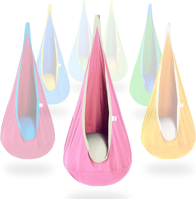 OUTREE Kids Pod Swing Seat, Cotton Child Hammock Swing Chair,Sensory Swing for Indoor and Outdoor Use, Pink