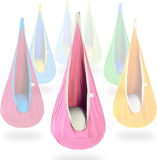 OUTREE Kids Pod Swing Seat, Cotton Child Hammock Swing Chair,Sensory Swing for Indoor and Outdoor Use, Pink