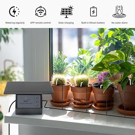 Solar Drip Irrigation System Kit, APP Remote Control 2000mAh Automatic Watering Drip Irrigation System, Smart Timing Plant Waterer Outdoor for Up to 10 Indoor Plants